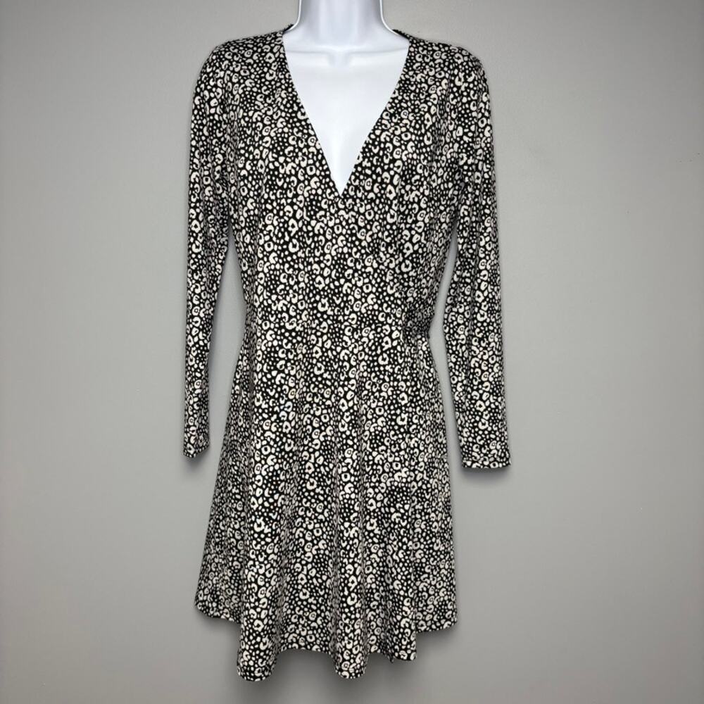 LOFT Leopard Print Black‎ White Wrap Dress Sz 2
